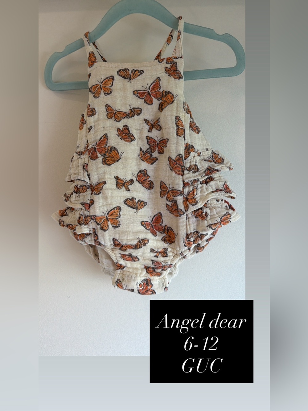 Angel Dear Cream & Orange Butterfly Ruffle One-Piece